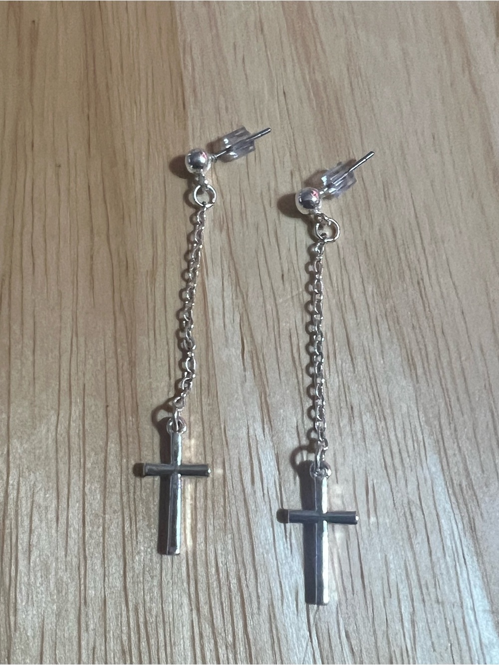 Silver Cross Drop Earrings  - Lightweight Chain Dangle E211